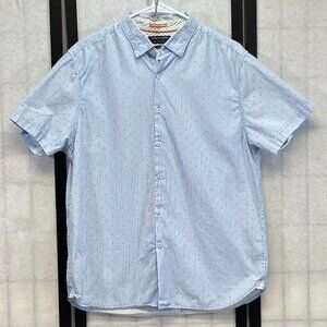 Denim & Flower Blue White Stripe Short Sleeve Button Up Shirt Casual Slim Fit L
